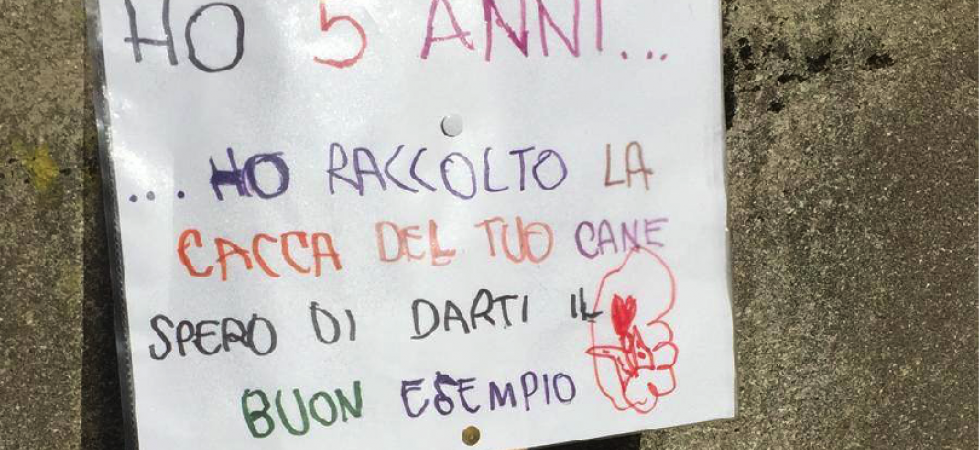 fonte: pagina facebook "Comune di Lavis" “Ho raccolto la cacca del tuo cane, spero di darti il buon esempio”